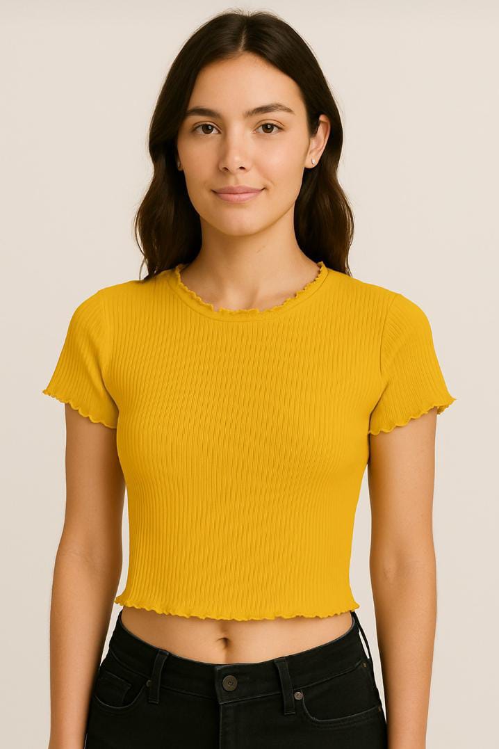 Polyester Casual Wear Black  Polka Dot Puff Sleeve Crop Top